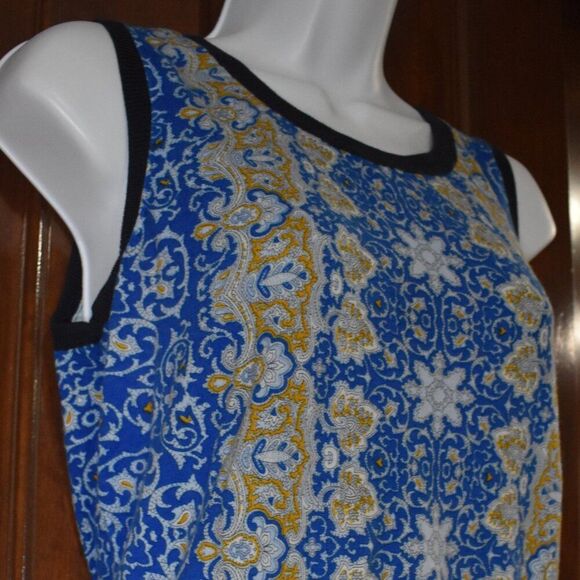 Talbots Sleeveless Sweater Pullover Size M Petite Blue Boho Paisley Vest - Picture 14 of 15